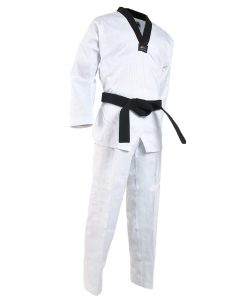 Võ phục Taekwondo cổ đen vải sọc hiệu Black Eagle cao cấp